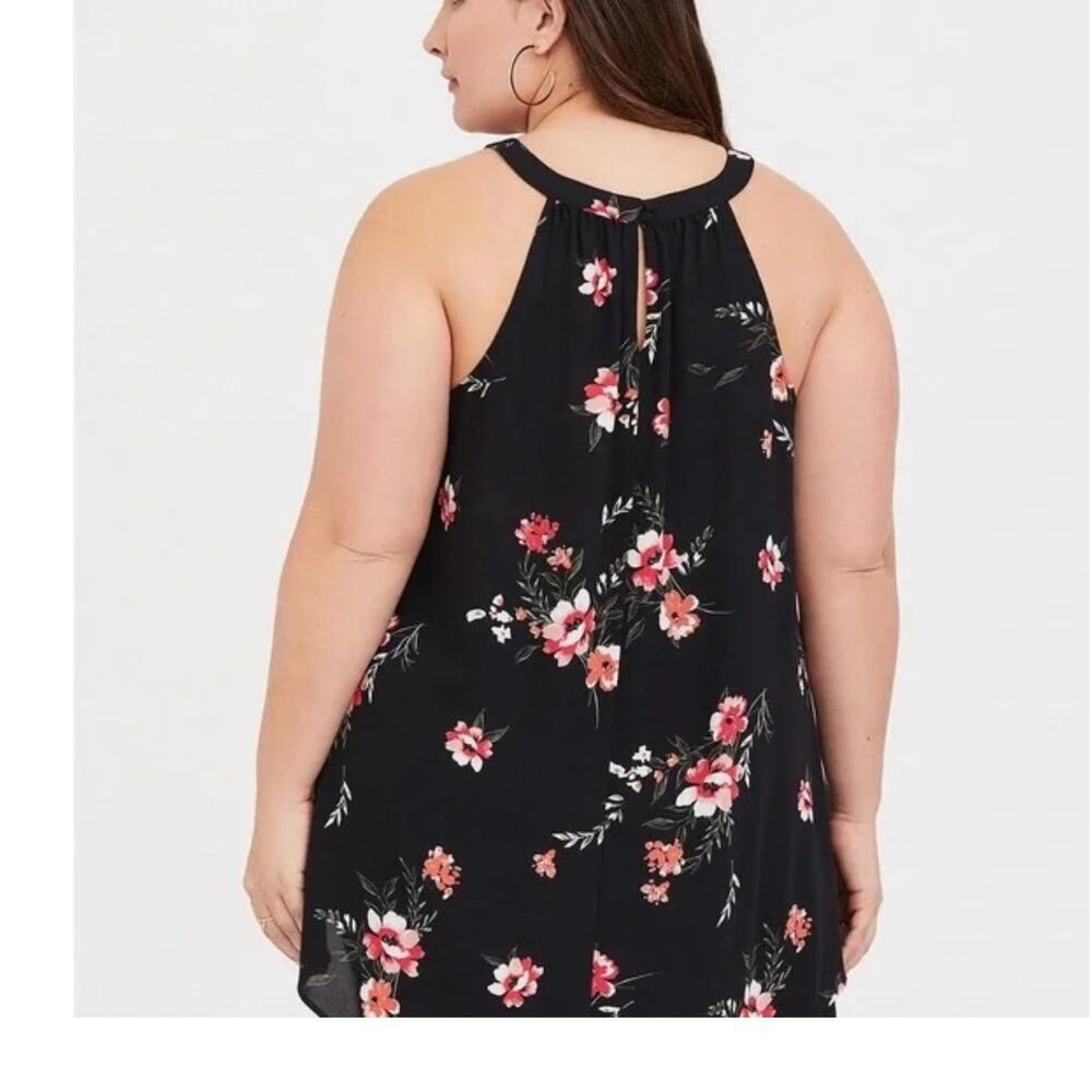 Torrid‎ Floral Black Halter Tank Top Size 4X Hi-Low Tunic Sleeveless Blouse - Picture 3 of 8